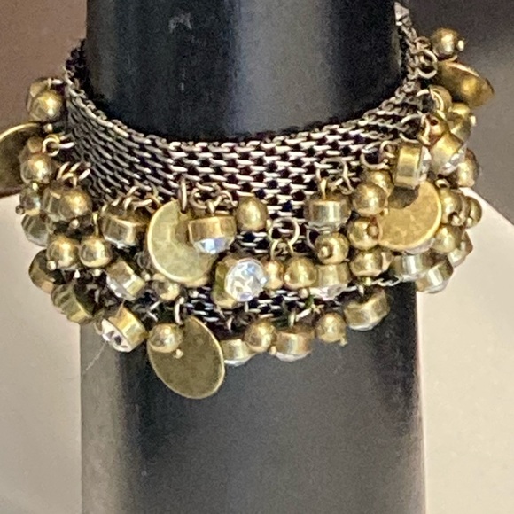 Anthropologie gold tone be-dazzled cuff bracelet - Picture 4 of 10